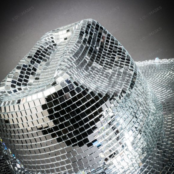 Shinny Disco Ball Mirrors Rave Party Top Cowboy Cowgirl Party Top Hat Silver main image 7